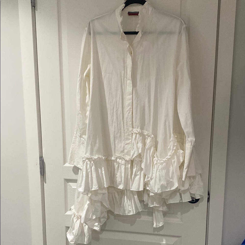 Alexander McQueen White Ruffled Midi Dress